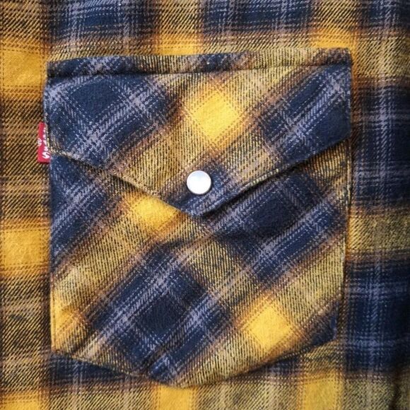 Levi's Western Button Up Shirt Yellow Black Plaid Womens Sz XS Pearl Snap Button - Picture 5 of 8